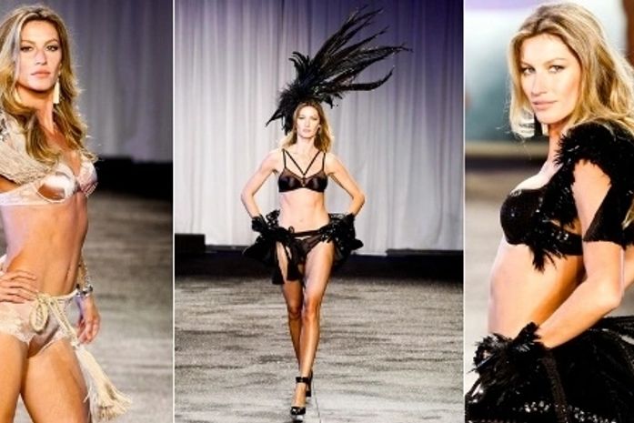 Gisele Bündchen desfila linha própria e comportada de lingerie