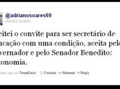Adriano Soares impõe condição a governador e senador para assumir secretaria