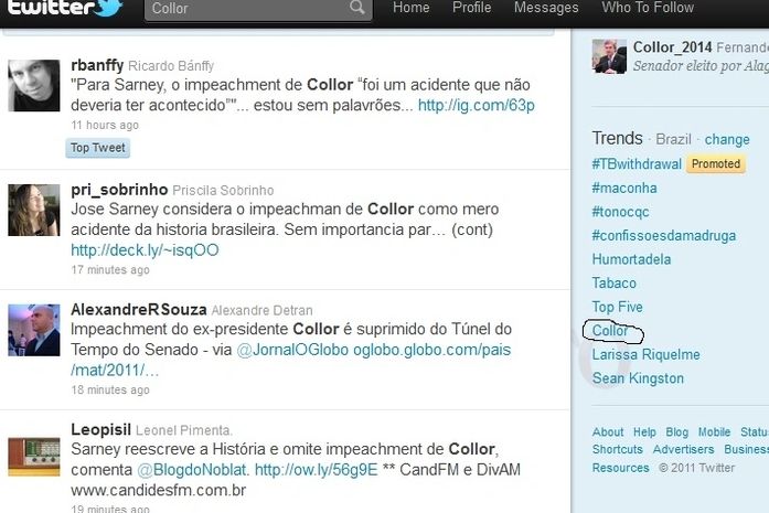 Exclusão de Impeachment de Collor vira tema mais comentado do Twitter