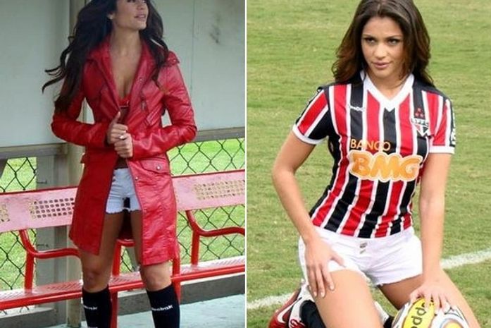 Com frio de 11º C, Maria posa de shortinho para revista do São Paulo