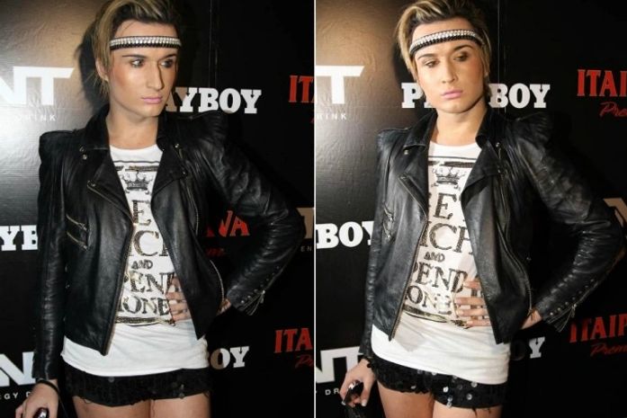 Com visual chamativo ex-BBB Serginho prestigia Playboy de Maria