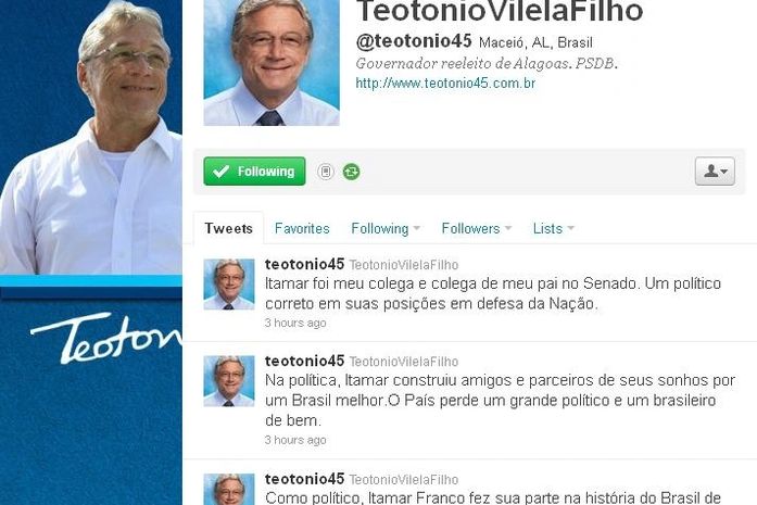 Teotônio Vilela homenageia ex-presidente Itamar Franco.