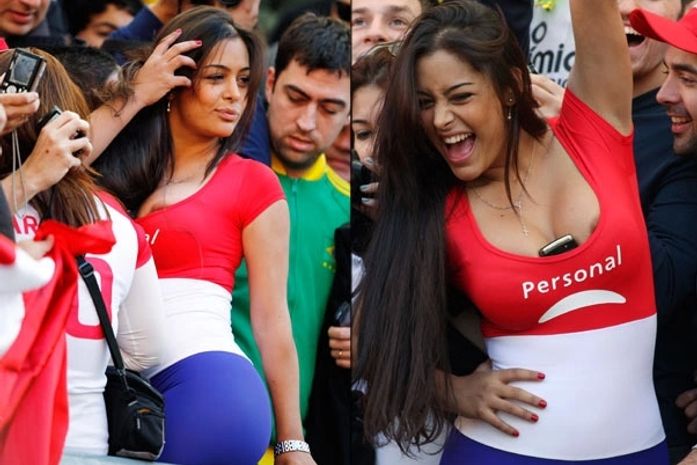 Larissa Riquelme se empolga e mostra demais em partida