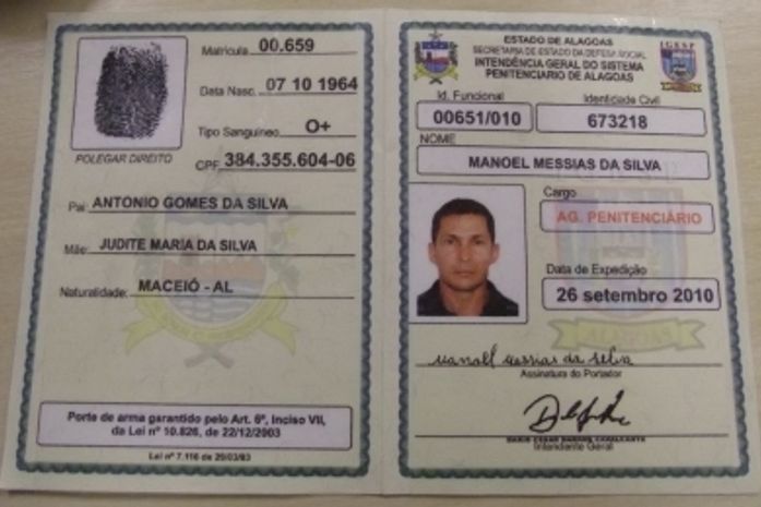 Indentidade funcional de Manoel Messias