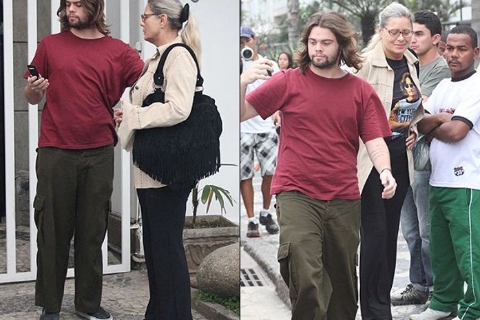 Um dia após deixar a reabilitação, Vera Fischer passeia com o filho