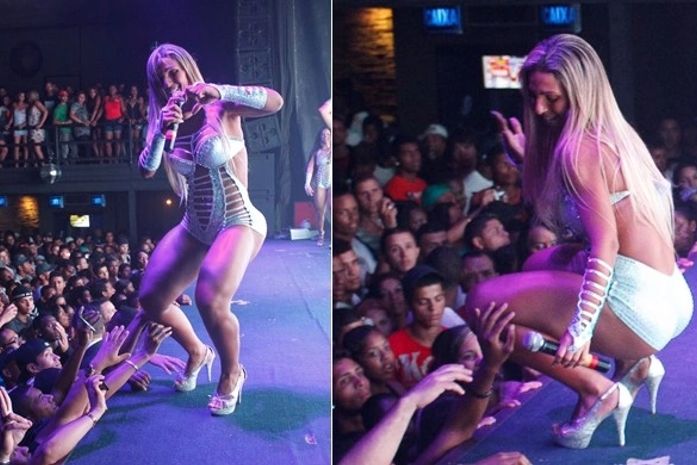 Fãs passam a mão nas pernas de Valesca Popuzada em show no Rio