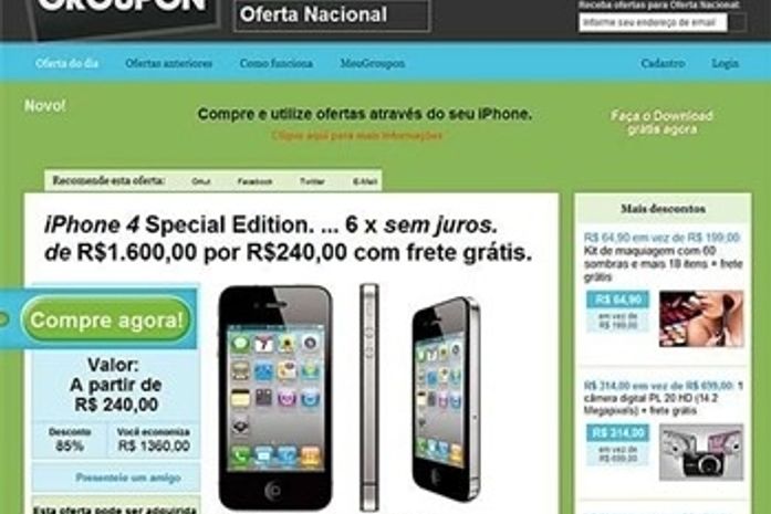Golpe! Estelionatários clonam página do Groupon e oferecem iPhone 4 por R$ 240,00