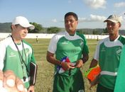 Preparador físico Edmilson Machado, treinador Flávio Barros e auxiliar Joécio Barbosa.