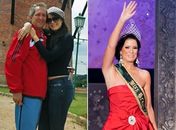 Débora Lyra e o pai e, na outra foto, no concurso
deste ano, quando passou a faixa