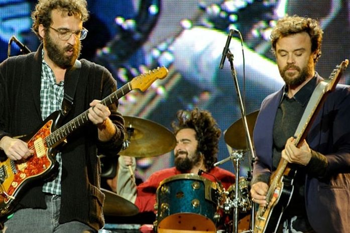 arcelo Camelo, Rodrigo Barba e Rodrigo Amarante, em show do Los Hermanos no SWU, em 2010 