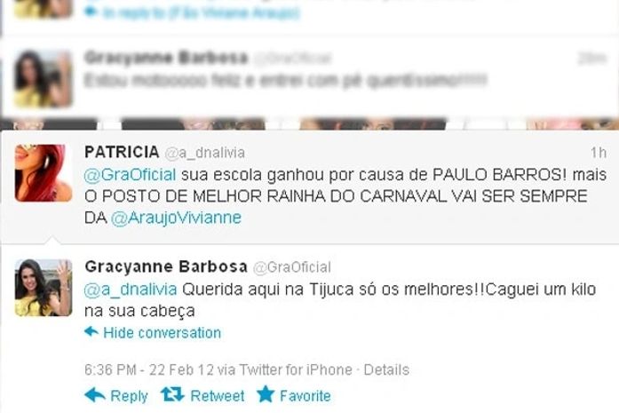 Fã elogia Vivi Araújo e Gracyanne não gosta: 'Caguei na sua cabeça'