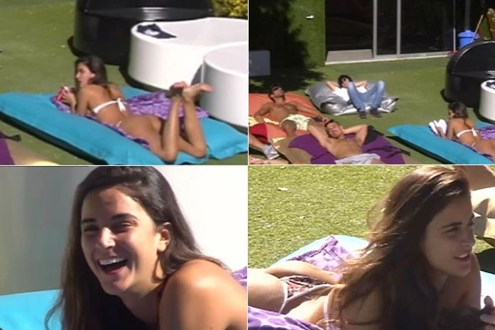 Laisa põe biquini e é cercada por hermanos