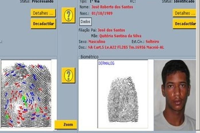 Ficha biométrica da vítima fatal, retirada do banco de dados do Instituto de Identificação.