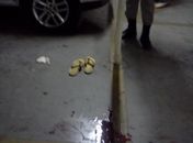 Marcas de sangue no local onde o idoso foi baleado