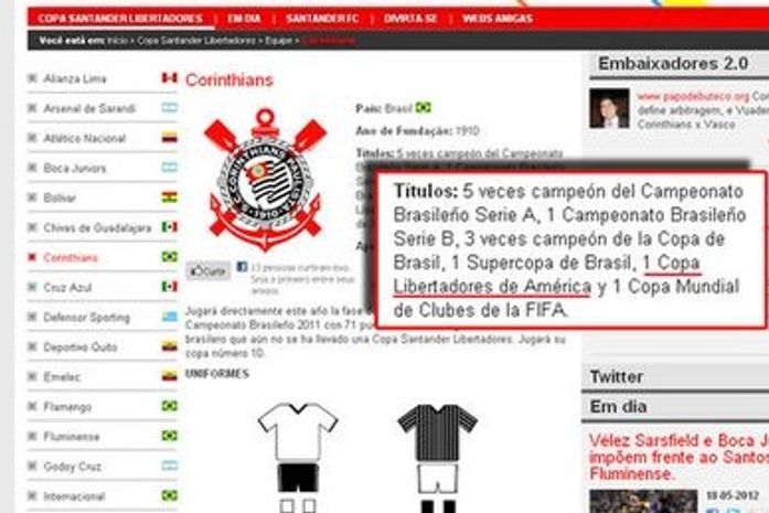 Corinthians 'ganha' título de patrocinadora da Libertadores