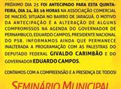 Seminário do PSB acontece amanhã em Maceió