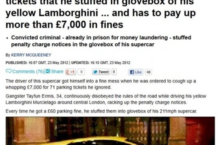 Motorista de Lamborghini leva 71 multas por estacionamento irregular