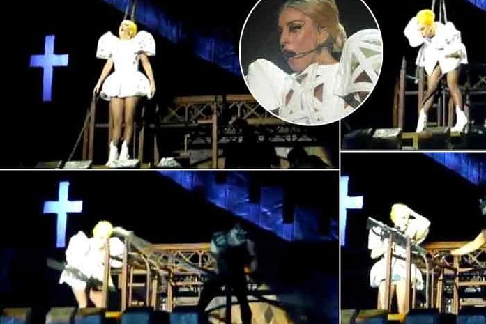 Barra de ferro atinge Lady Gaga na cabeça durante show.Veja o vídeo