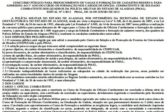 Concurso da PM-AL terá 1040 vagas e já acontece em setembro