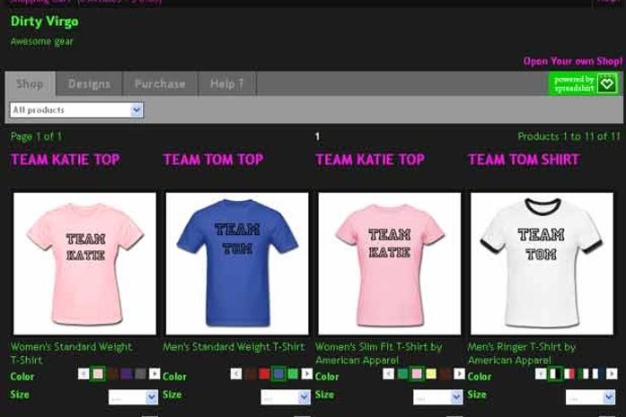 Sites vendem camisetas sobre divórcio de Tom Cruise e Katie Holmes