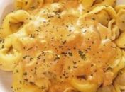 Capeletti com molho cremoso de queijo e frango. 