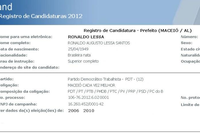 No DivulgaCand, Candidatura de Lessa ainda aguarda julgamento