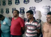 Membros da quadrilha; da direita para esquerda Cícero Pedro Silva, 33, Silvio Farias de Lima, 35, Wilames José Souza Santos, 24, Carlos Henrique de Lima Silva, 22 e Jailson Ferreira de Araújo, 26. 