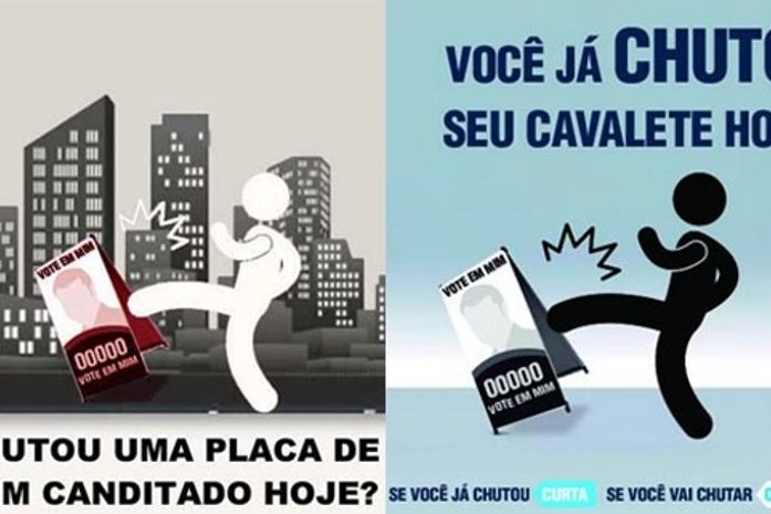 Campanha pede que usuário chute cavaletes de candidatos