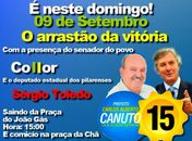 Collor estará no Pilar apoiando o retorno de Carlos Alberto Canuto a prefeitura
