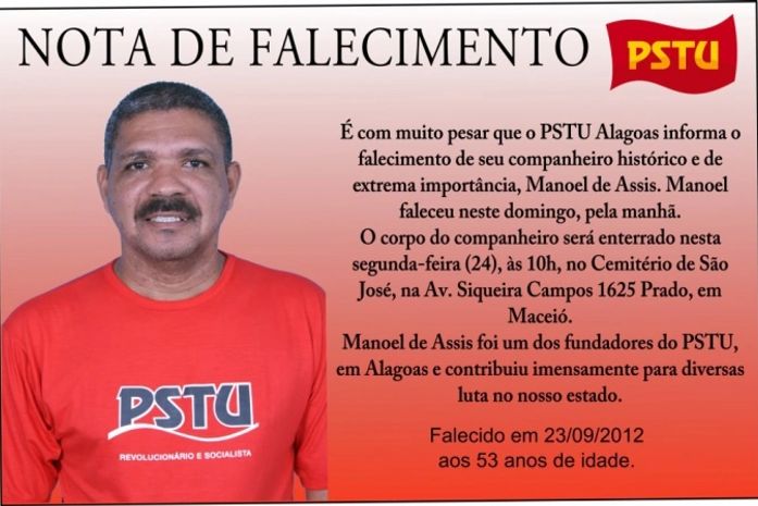 Manoel de Assis será enterrado às 10 horas no Cemitério São José