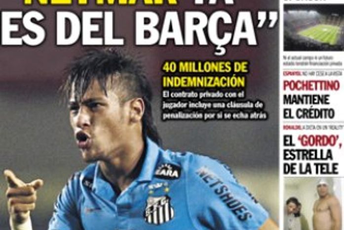 "Neymar já é do Barcelona", diz capa de jornal espanhol