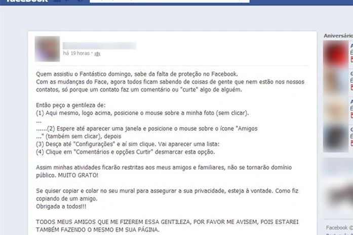Dica falsa de privacidade se espalha no Facebook
