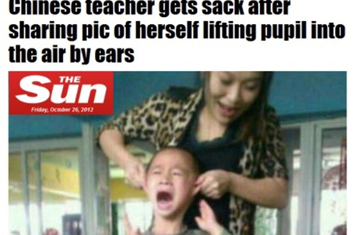 Professora é demitida após levantar aluno pelas orelhas na China