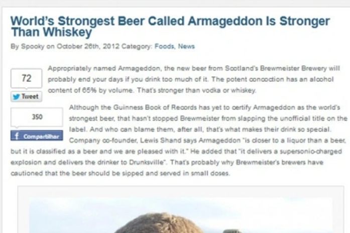 Empresa anuncia cerveja 'mais forte do mundo' com 65% de teor alcoólico