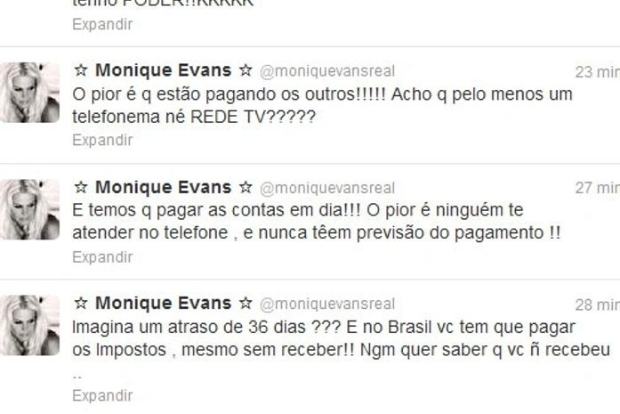 Monique Evans põe a boca no trombone por atraso de seu pagamento