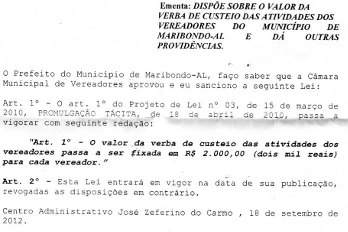 Vereadores de Maribondo estavam “comendo” calado um aumento dado por Zé Márcio