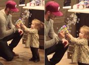 Fofura! Harper Seven se diverte com bolhas de sabão na companhia do pai