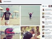 Barrichello comemora título do Corinthians entrando no mar de capacete
