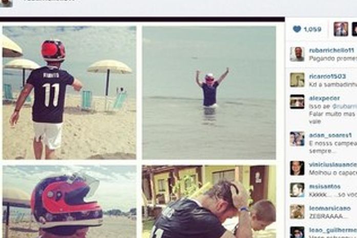 Barrichello comemora título do Corinthians entrando no mar de capacete