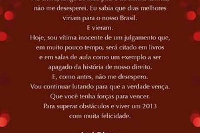 Em cartão de Natal, José Dirceu diz ser 'vítima inocente'