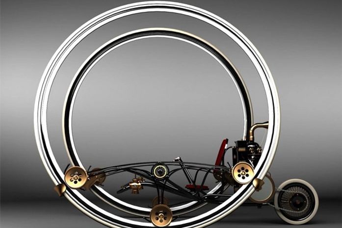 Russo cria moto movida a vapor com rodas gigantes