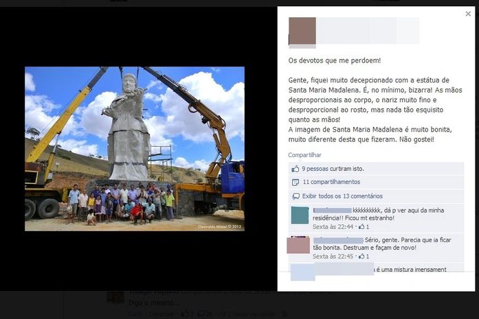 Monumento para Santa Maria Madalena em União é alvo de polêmica