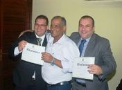 Prefeito eleito Seninha, ex-prefeito João Sebastião e o vice, doutor Aureliano
