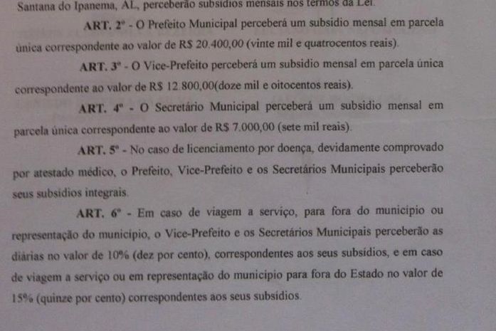 Prefeito, vice e secretários têm reajuste de 50% nos salários
