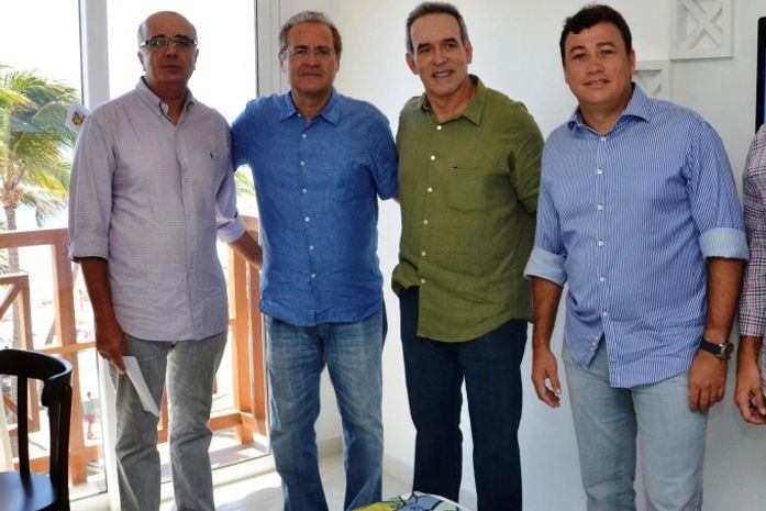 Senador Renan com os empresários Fábio Farias, Mauro Vasconcelos e prefeito Cristiano Matheus