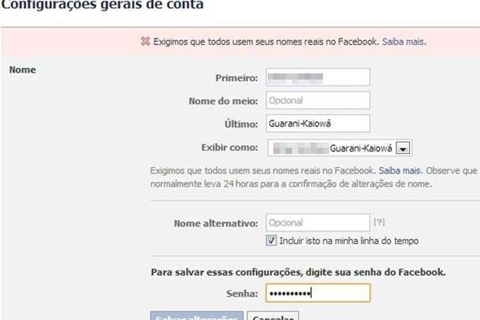 Facebook impede uso de "Guarani-Kaiowá" como sobrenome