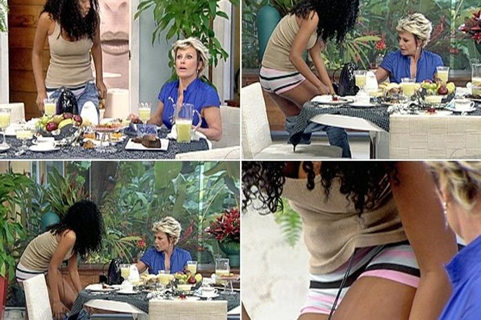 Desinibida, ex-BBB Aline abaixa calça e fica de calcinha ao vivo no Mais Você