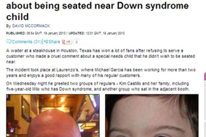 Garçom vira herói ao se recusar a servir cliente que destratou criança com síndrome de Down