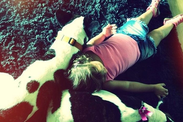 Fofura! Filha de Flávia Alessandra dorme com os cachorros no chão
