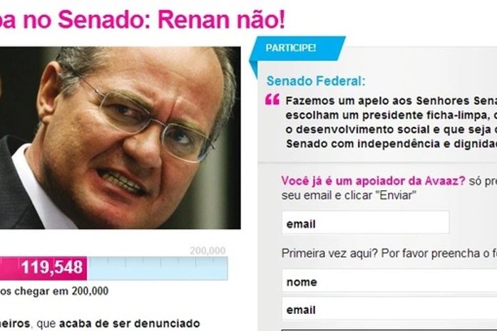 Internautas fazem abaixo-assinado contra a eleição de Renan